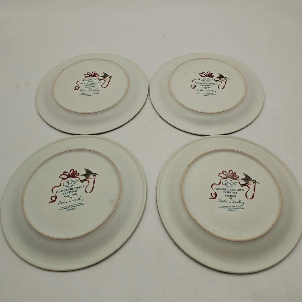 Set of 4 LENOX WINTER GREETINGS Everyday BIRD SALAD PLATES (8.5